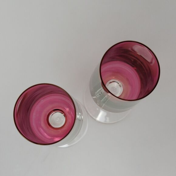 Ruby Red Luster Crystal Champagne Toasting Flutes 9 1/2 Inches - Picture 5 of 8